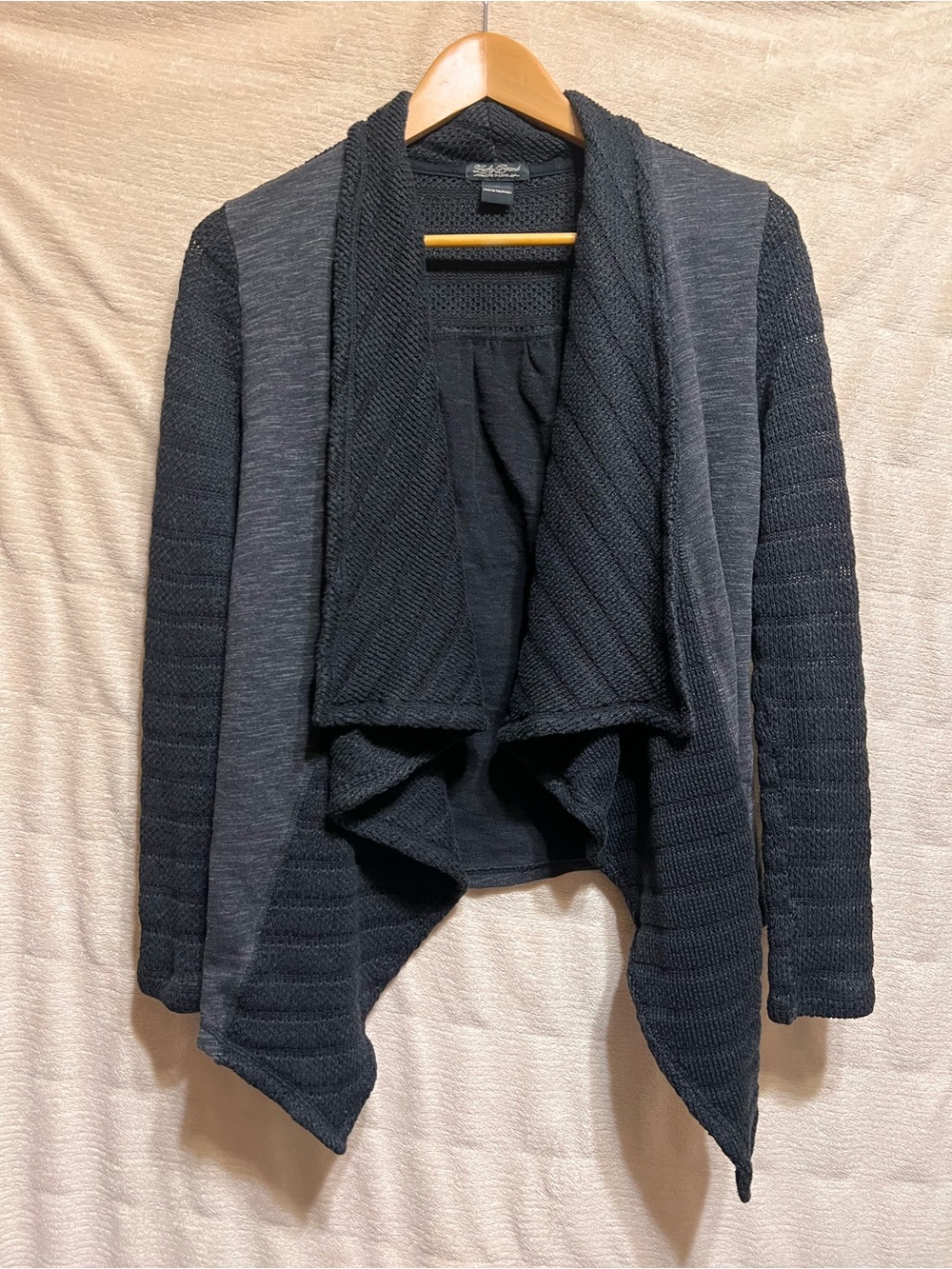 Lucky Brand Black Mixed Media Waterfall Drape Cardigan Medium